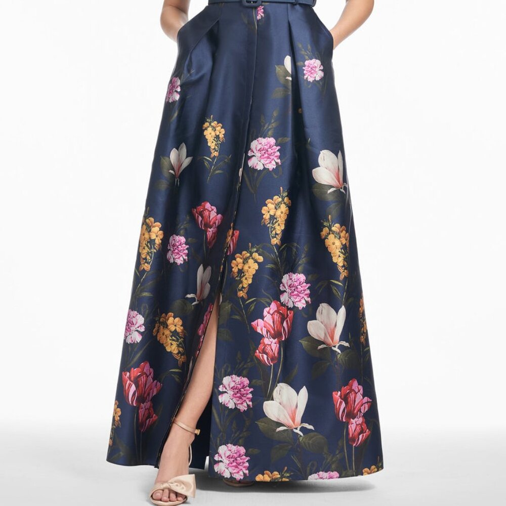 Sachin & Babi Midnight Garden Blue Marta Floral Print Satin Gown - Picture 2 of 6